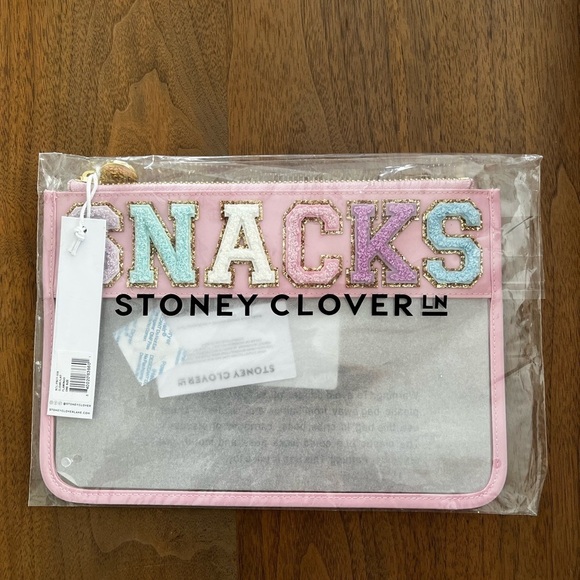 STONEY CLOVER LANE “Snacks” Medium Clear Zip Pouch In Flamingo - Picture 2 of 3